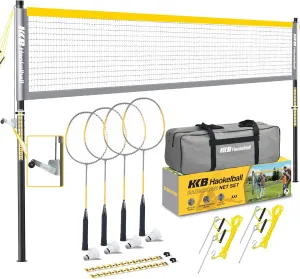 Haokelball Professional Badminton Set with Anti-Sag Design, Portable Badminton Net, Carbon Aluminum Rackets Set of 4, Sturdy 1.25" Steel Frame, 4 Shuttlecocks, Carry Bag, Badminton Sets for Backyards