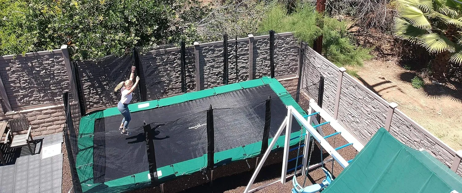 Happy Trampoline Pro Rectangle Trampoline - Heavy Duty 750lbs Jumping Capacity With Net Enclosure - Large Commercial Grade Rectangular Outdoor for Backyard Gymnastics