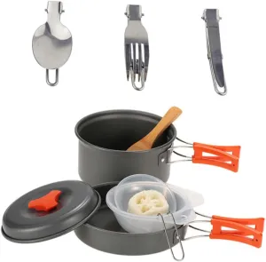 Happyyami Camping Cookware for 1-2 People Portable Picnic Cooking Pot Set Outdoor Cooking Supplies Stove Included Orange