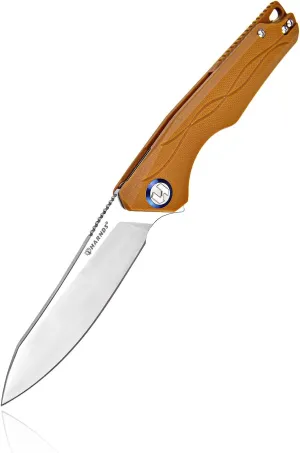 Harvest Pocket knife with Sandvik 14C28N Steel Folding Knife with G10 Handle for Camping Hunting Surviral (Brown)