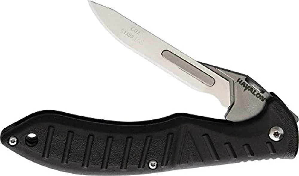 Havalon Forge - Black Hunting Knife Quick-Change 60A Stainless Steel Blades, Non-Slip Rubberized Handle, Ambidextrous Thumb Studs, Includes Nylon Holster