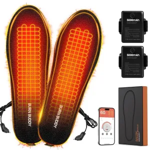 Heated Insoles, Rechargeable Heated Insoles with Remote Control, APP Electric Heated Shoe Insoles Foot Warmers for Feet,5000mAH Long Heating Time for Men Women Camping Hiking Outdoor Hunting Fishing