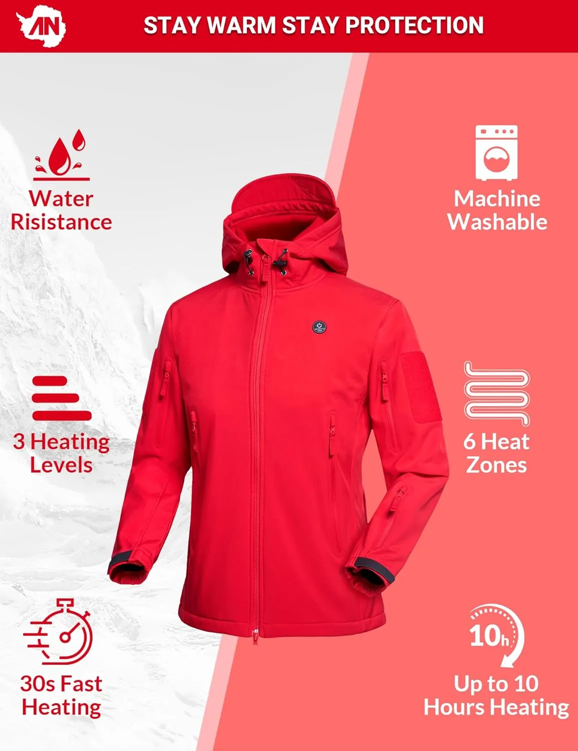 Heated Jacket for Women, ANTARCTICA GEAR Winter Coat with 12V 16000mAh Battery Pack, Soft Shell Heating Hood Jacket