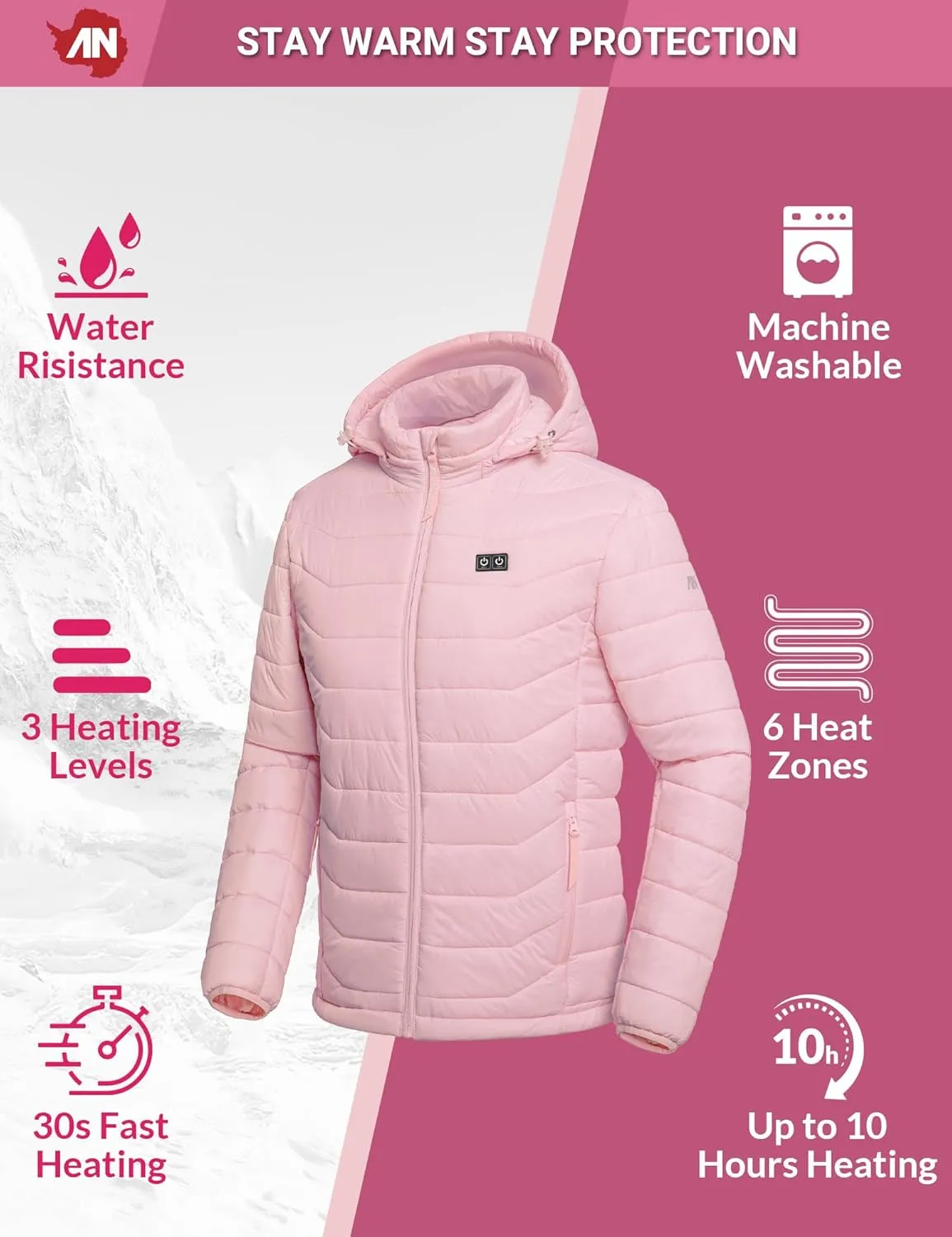 Heated Jacket, Lightweight Heating Jackets with 12V/5A Power Bank, 6 Areas Winter Coat for Men and Women