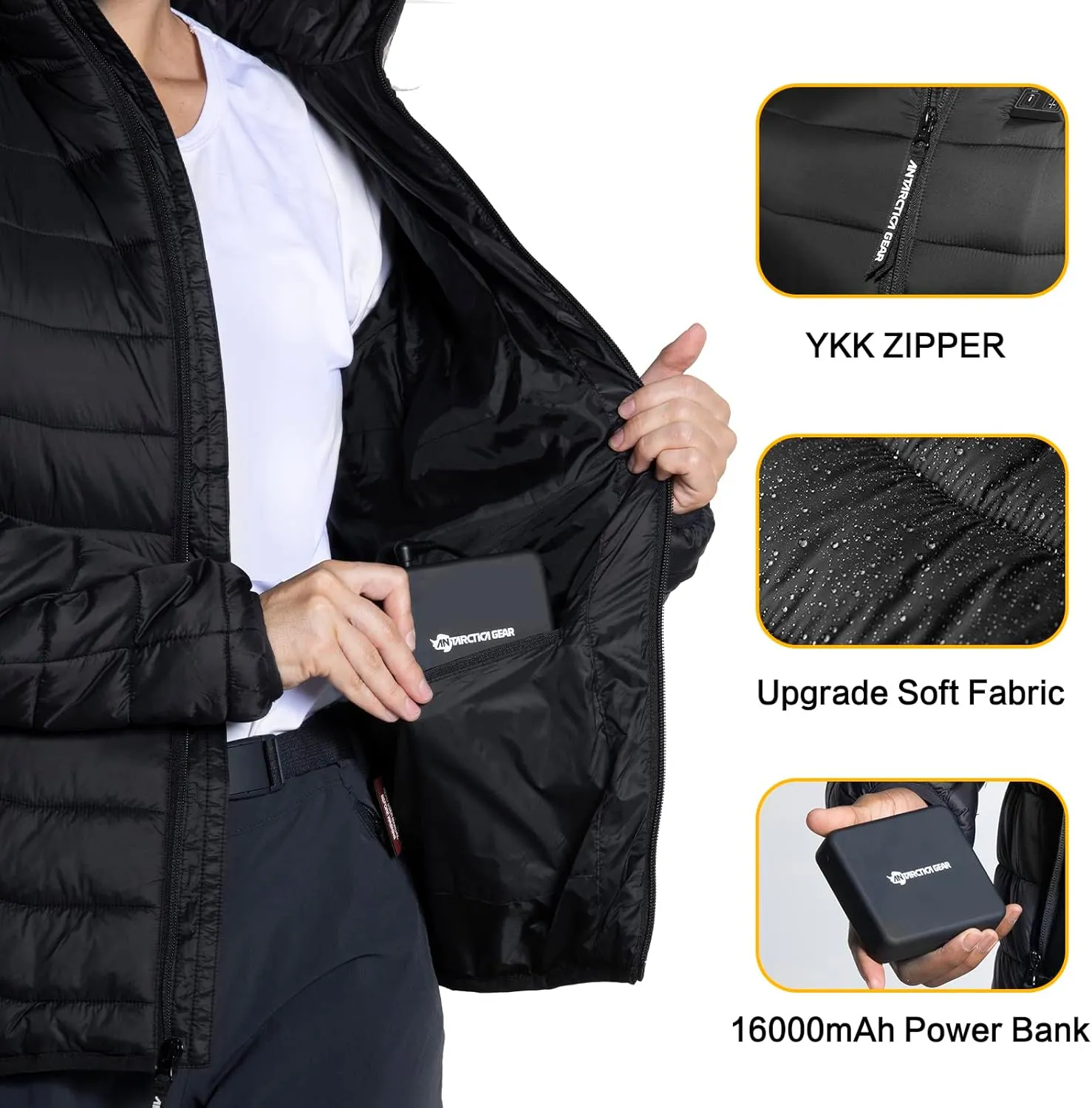 Heated Jacket, Lightweight Heating Jackets with 12V/5A Power Bank, 6 Areas Winter Coat for Men and Women