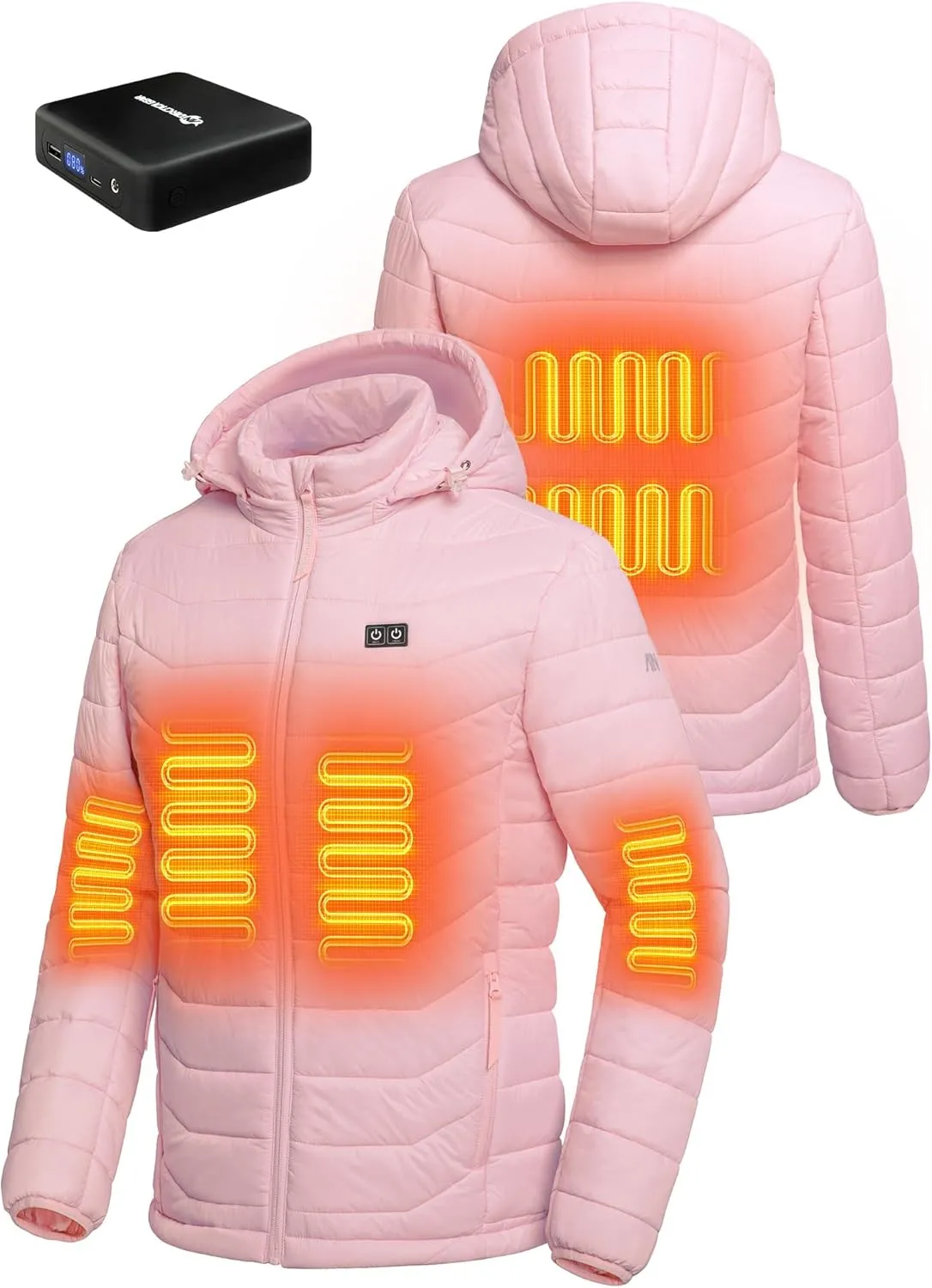 Heated Jacket, Lightweight Heating Jackets with 12V/5A Power Bank, 6 Areas Winter Coat for Men and Women