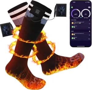 Heated Socks for Men Women with APP Control 7.4V 6000mAh 17H Heat Socks 10s Fast Heating Skiing Socks 5-Level Temperature Washable Electric Foot Warmers for Hiking Camping Black M