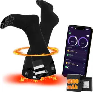 Heated Socks for Men Women with APP Remote Control, 7.4V 22.2WH,6000mAh Up to17H Rechargeable (Black, M)