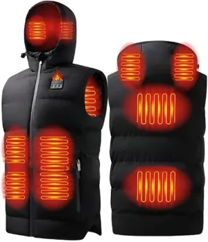 Heated Vest for Men, 3 Switch Control 8 Heating Zones, Temperature Display, Heating Hat, Smart Heating Jacket,Black,L