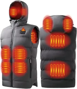 Heated Vest for Men, 3 Switch Control 8 Heating Zones, Temperature Display, Heating Hat, Smart Heating Jacket,Gray,M
