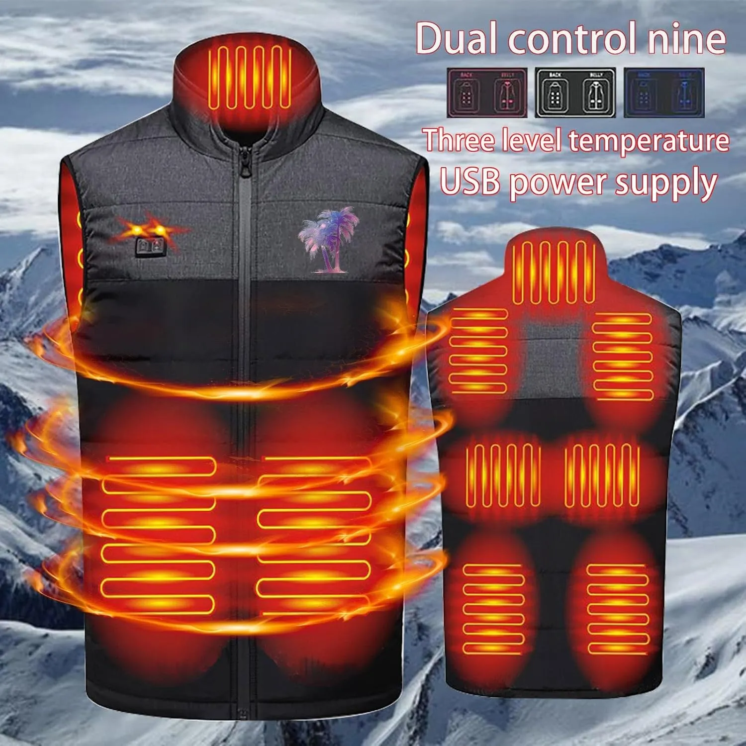 Heated Vest Women and Men Winter Warm Heated Jackets Rechargeable USB Puffer Heated Jacket Fashion Lightweight Outwear