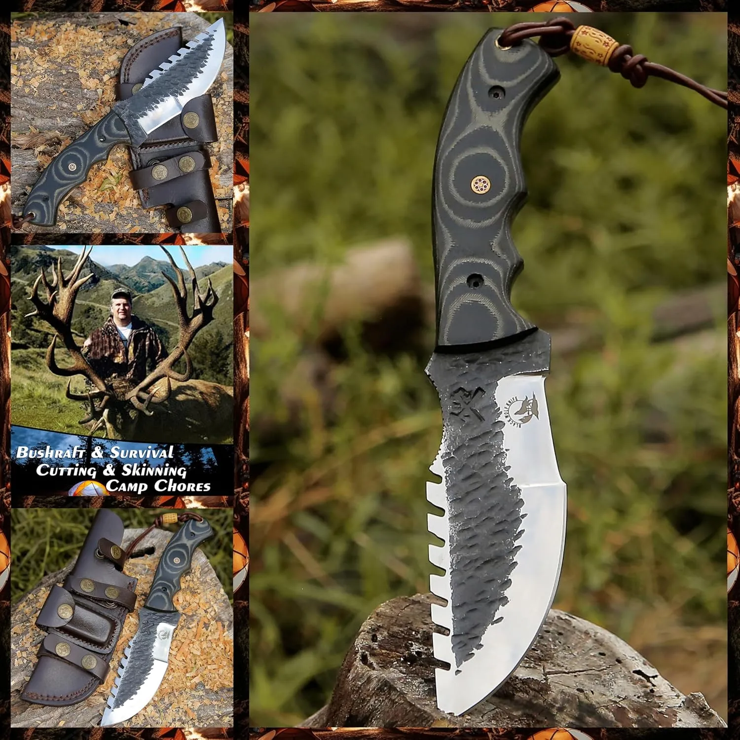 HEAVY DUTY 7MM Handmade 1095 High carbon steel Hunting Knife EDC for Hunting, Bush craft, Camping, Fixed Blade G10 Handle with Cowhide Leather Sheath – BW-4142