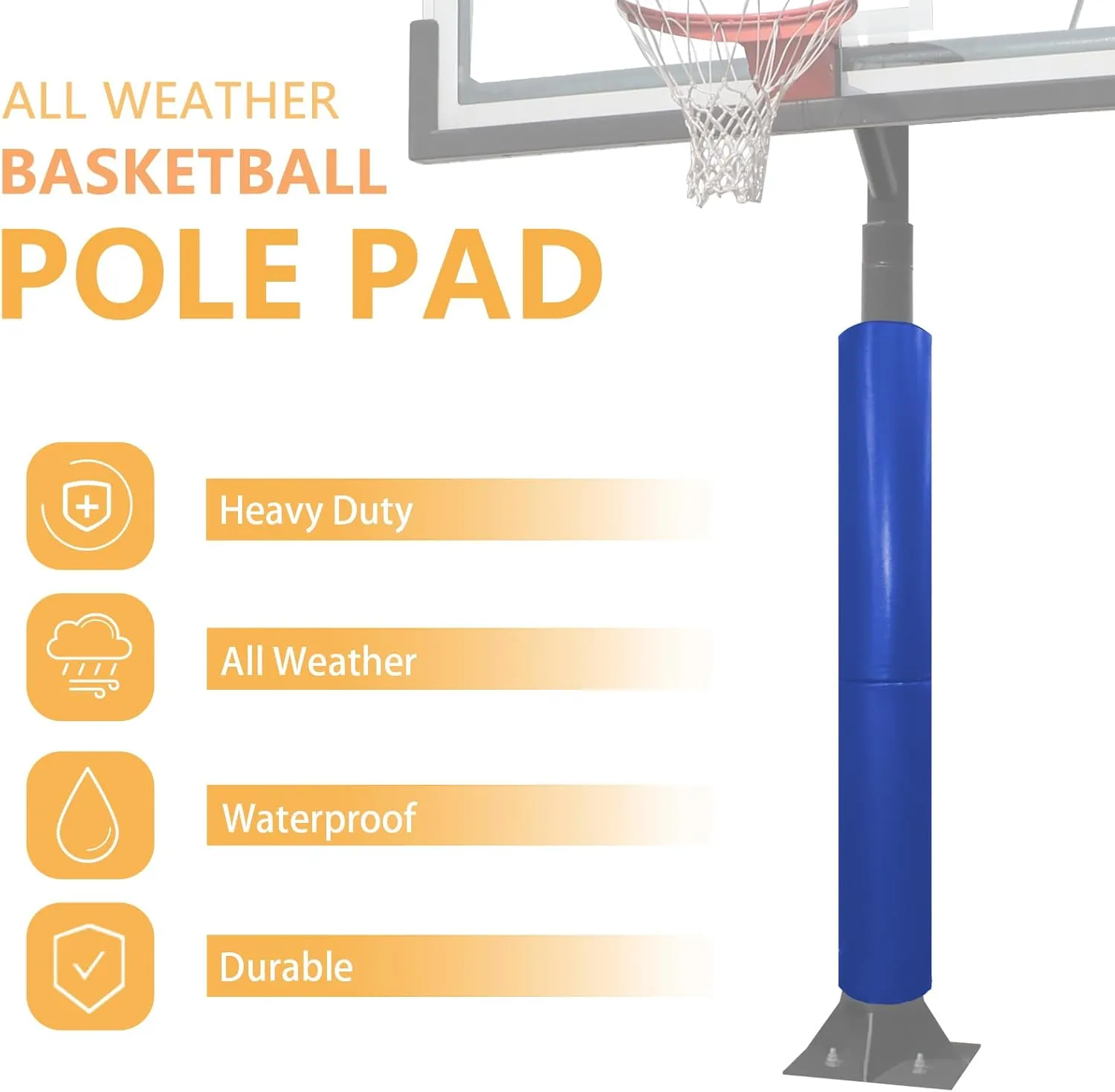 Heavy Duty Basketball Pole Pads, Fits 3" x 3", 3.5"x 3.5", 4" x 4" Round Size Poles, 2" Thick 72" Tall All-Weather Pad