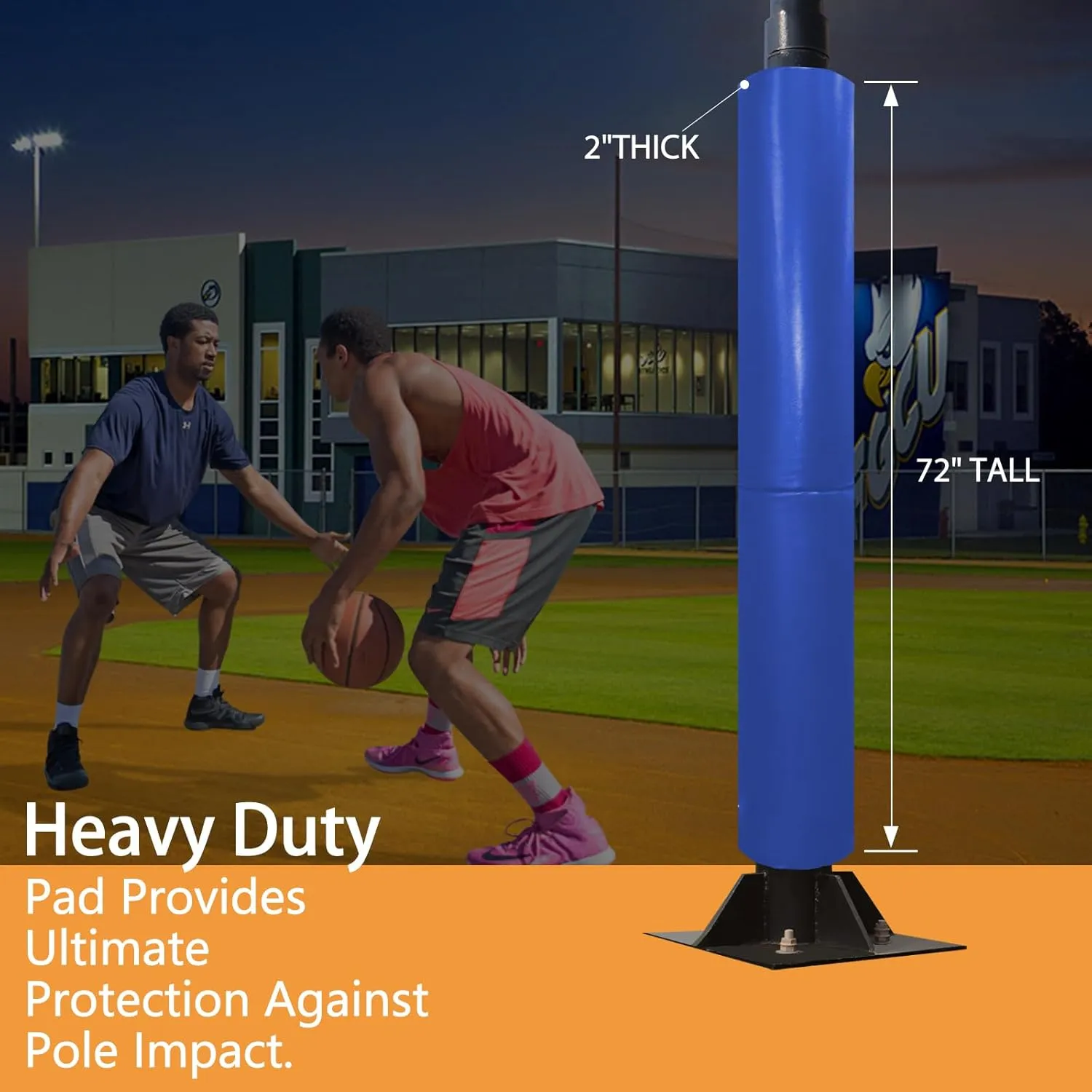 Heavy Duty Basketball Pole Pads, Fits 3" x 3", 3.5"x 3.5", 4" x 4" Round Size Poles, 2" Thick 72" Tall All-Weather Pad