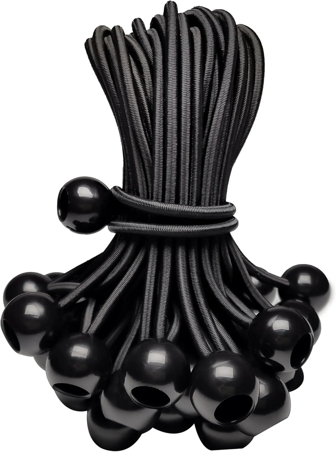 Heavy Duty Bungee Cords with Balls, 15 Inch Elastic Tie Down Straps for Outdoor Use, Ideal for Camping, Travel, Luggage, and More – 50 Pack, Black
