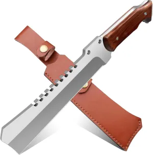 Heavy Duty Machete Knife with Sheath, 0.22’’ 5CR15MOV Stainless Steel Blade Spine & Wood Handle, Full Tang Survival Machete for Cutting Trees Heavy Duty, Gardening Machetes for Yard Work, Gift for Men