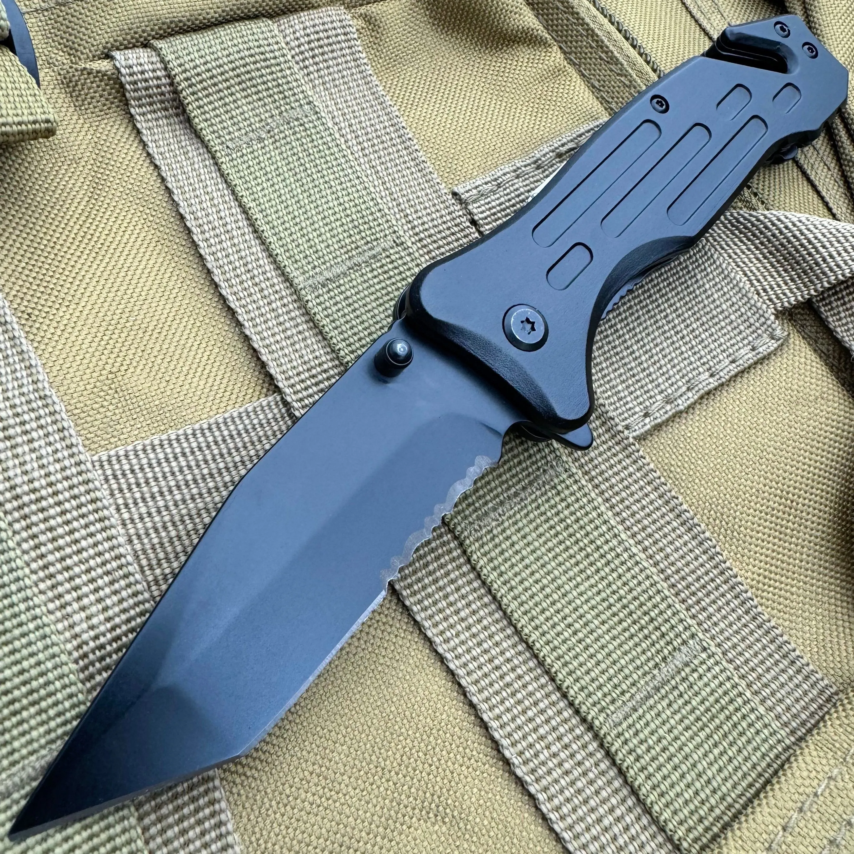 Heavy Duty Survival Tanto Blade Spring Assisted Pocket Knife
