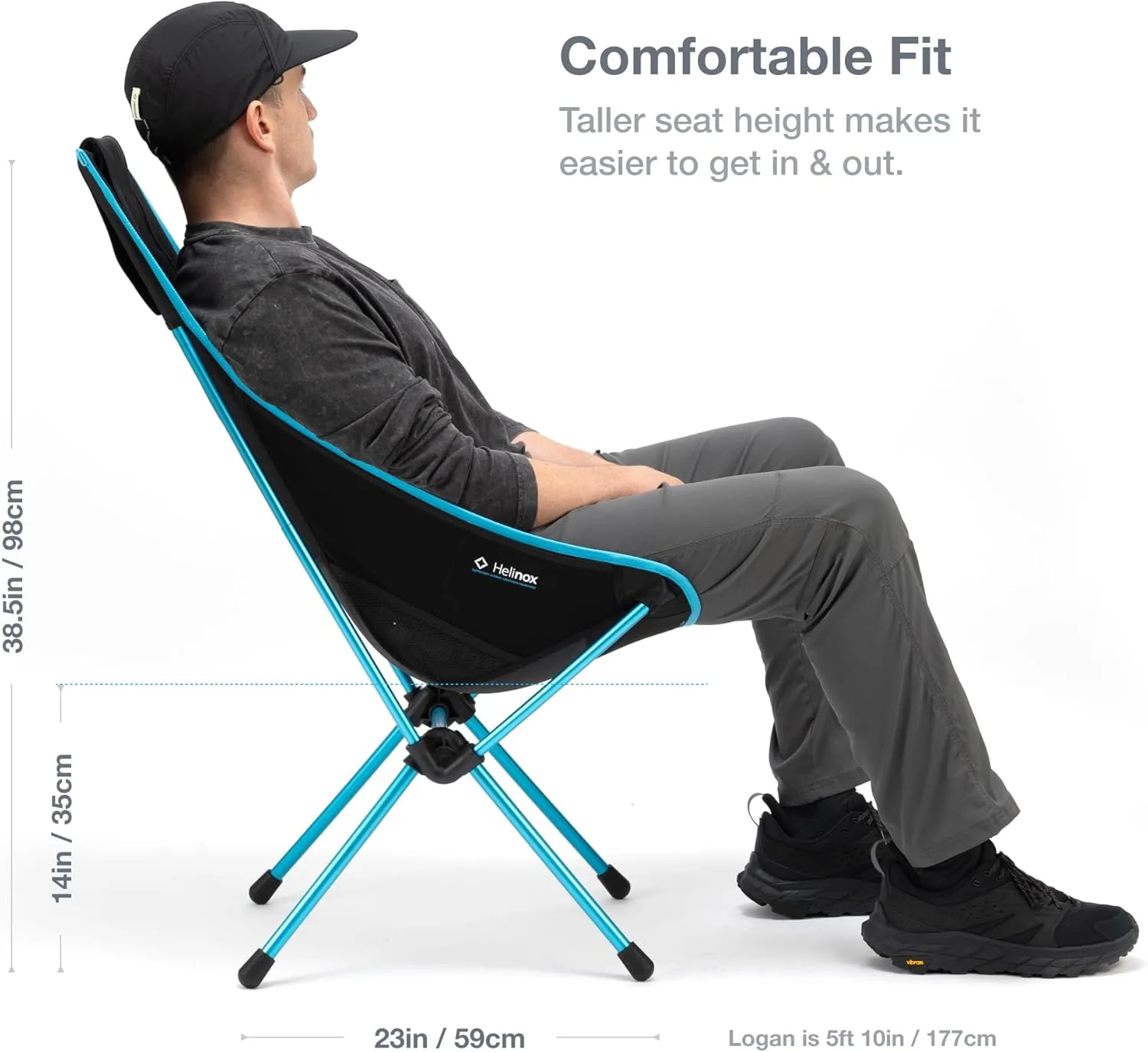 Helinox Sunset Chair Lightweight, High-Back, Compact, Collapsible Camping Chair, Flame Multiblock, with Pockets