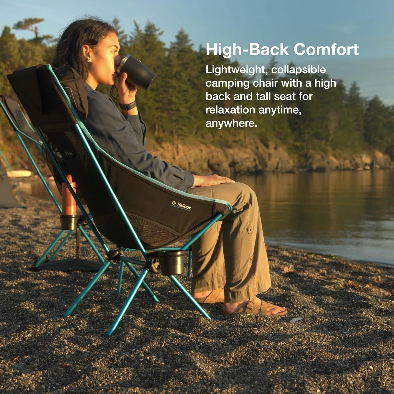 Helinox Sunset Chair Lightweight, High-Back, Compact, Collapsible Camping Chair, Flame Multiblock, with Pockets