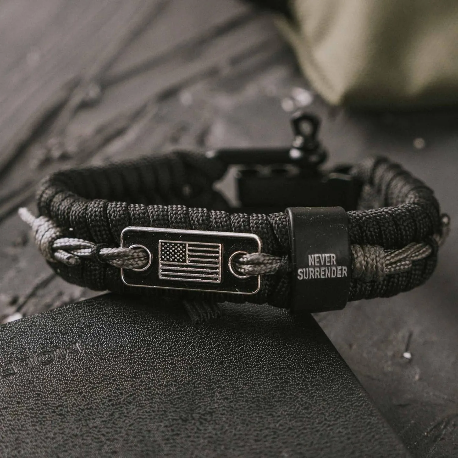 Hero Company Never Forgotten Paracord Bracelet - Tactical Survival Bracelet for Men with Bronze USA Flag - Helps Pair Military Veterans with a Companion Dog