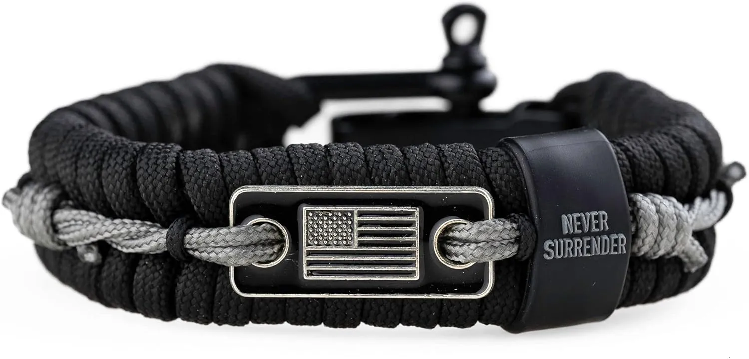 Hero Company Never Forgotten Paracord Bracelet - Tactical Survival Bracelet for Men with Bronze USA Flag - Helps Pair Military Veterans with a Companion Dog