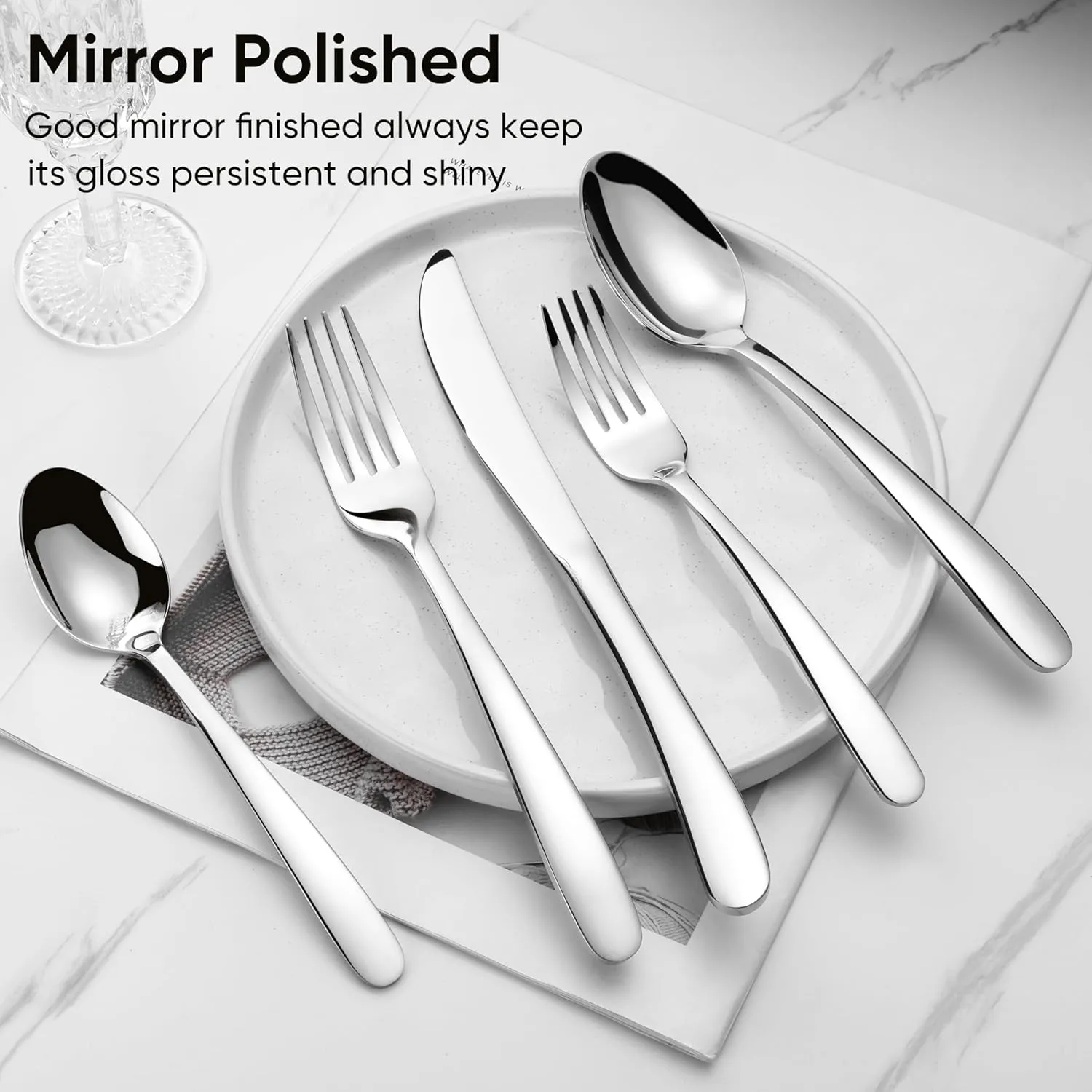 Herogo Heavy Duty Stainless Steel Silverware Set, 40-Piece Fancy Flatware Cutlery Set for 8, Modern Tableware for Home Restaurant Wedding, Heavy Eating Utensils, Mirror Polished, Dishwasher Safe