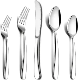 Herogo Heavy Duty Stainless Steel Silverware Set, 40-Piece Fancy Flatware Cutlery Set for 8, Modern Tableware for Home Restaurant Wedding, Heavy Eating Utensils, Mirror Polished, Dishwasher Safe