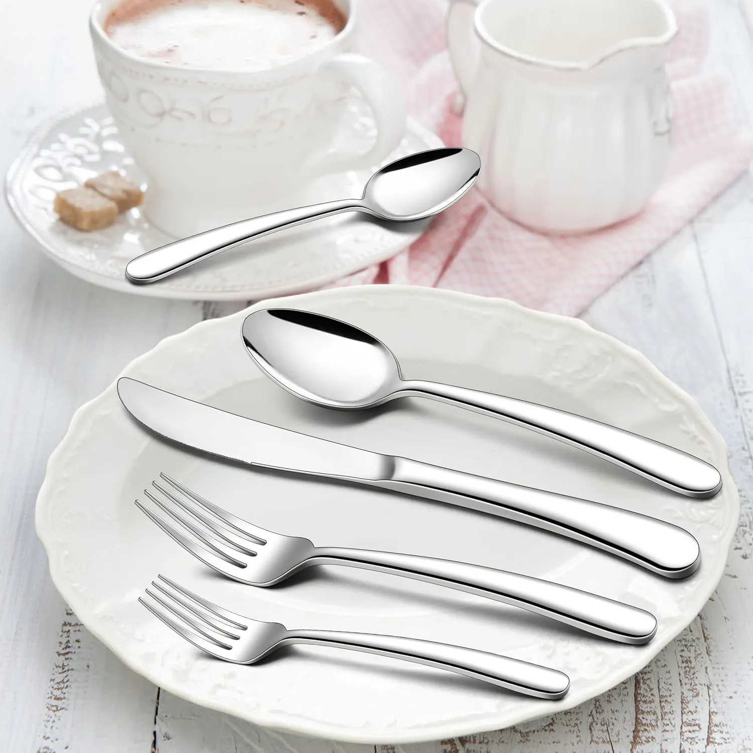 Herogo Heavy Duty Stainless Steel Silverware Set, 40-Piece Fancy Flatware Cutlery Set for 8, Modern Tableware for Home Restaurant Wedding, Heavy Eating Utensils, Mirror Polished, Dishwasher Safe