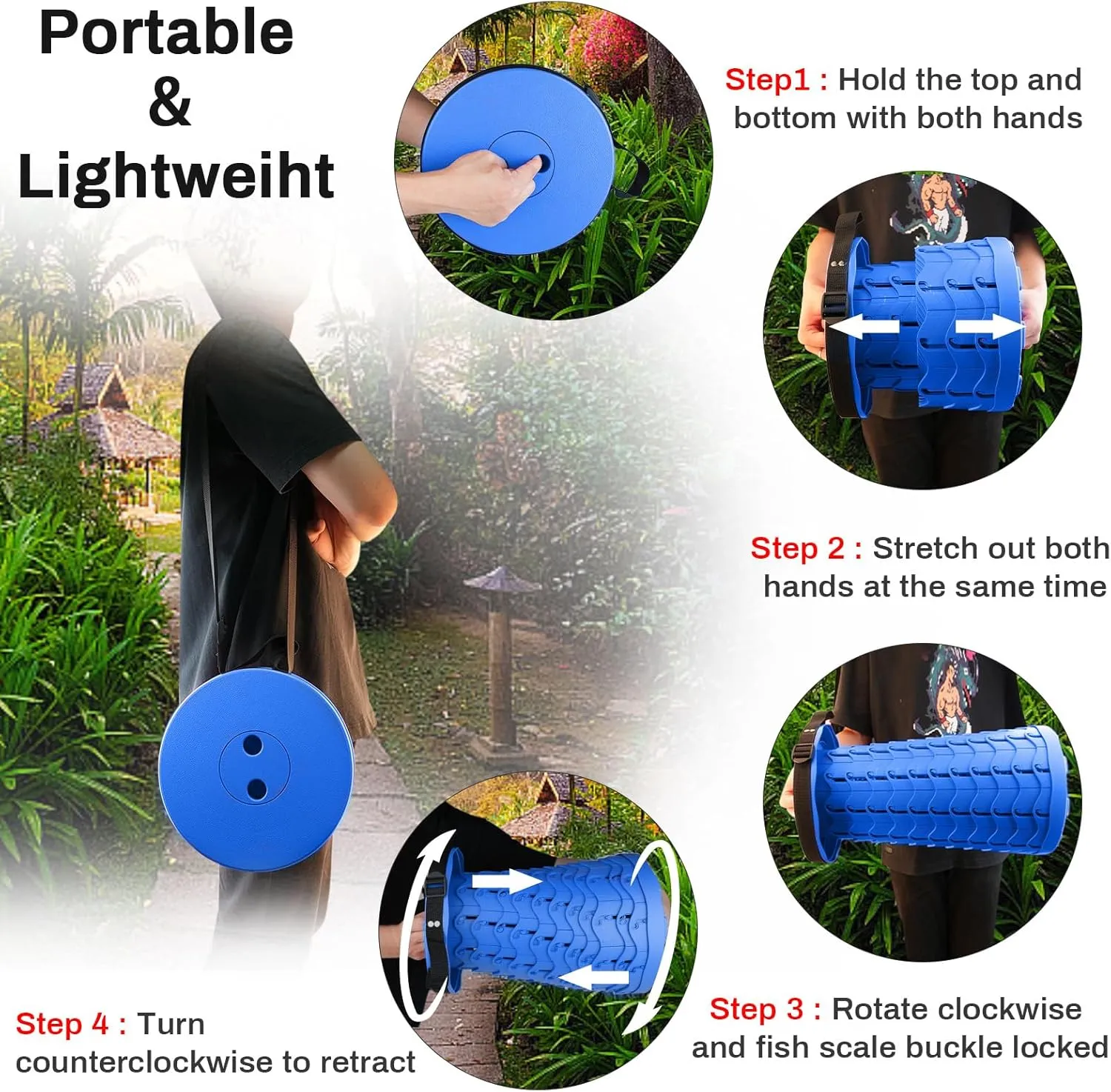 Hesanzol Portable Telescoping Stool, Retractable Folding Stool for Camping Garden Fishing Hiking Travel BBQ, Adjustable Collapsible Stools Max Load 400lbs