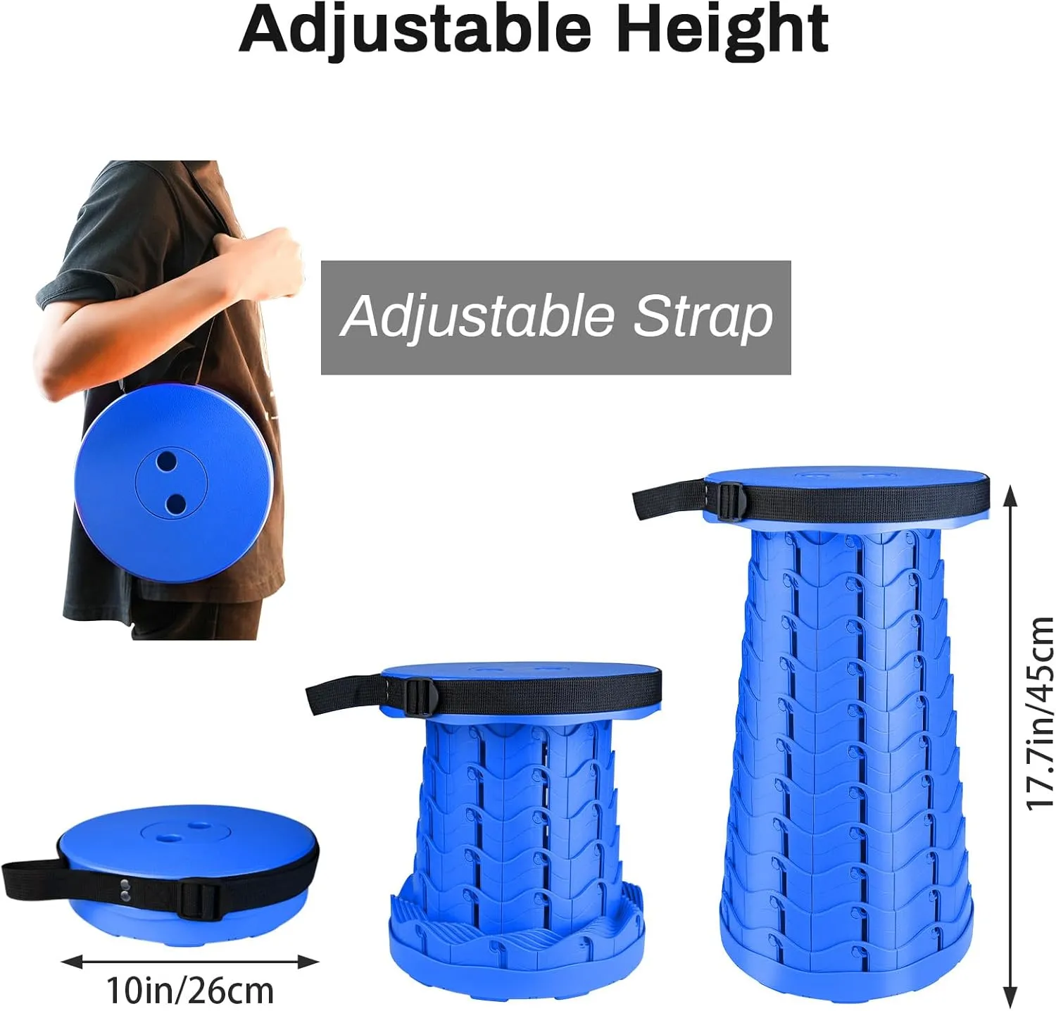 Hesanzol Portable Telescoping Stool, Retractable Folding Stool for Camping Garden Fishing Hiking Travel BBQ, Adjustable Collapsible Stools Max Load 400lbs