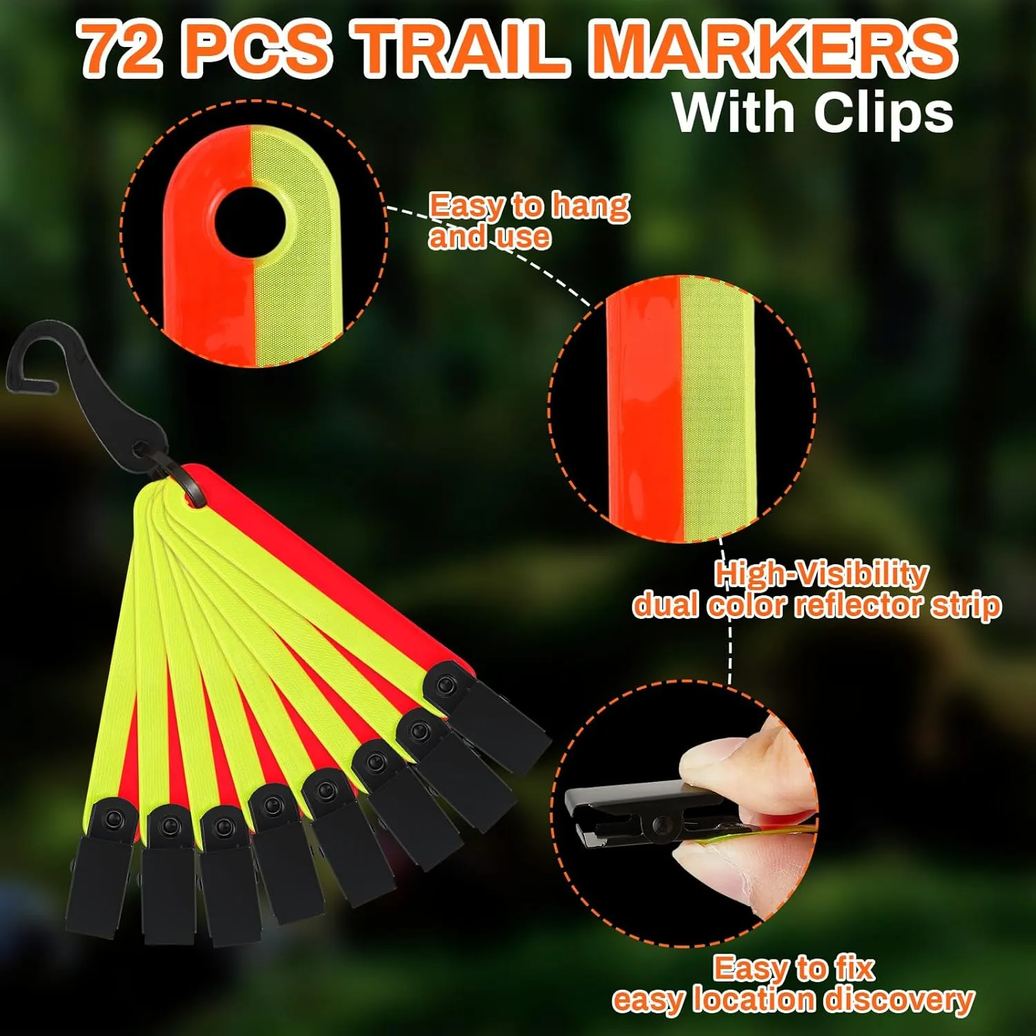 High Visibility Trail Markers for Tree Reflective Trail Markers Trail Markers with Clips Hunting Reflector Trail Markers for Tree Stand Hunting Outdoor Hiking Hunting Camping
