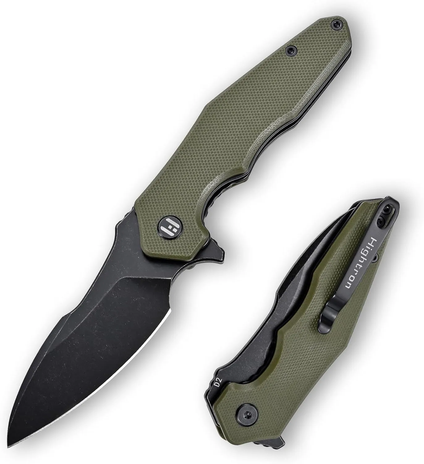 HIGHTRON MINI VENTURA Folding Pocket Knife, Flipper Pocket Knife for EDC 2.85" Stonewashed D2 Blade plus G10 Handle,Deep-Carry Pocket Clip Folding Knife for Utility Hiking Camping Fishing Gift,Green-B