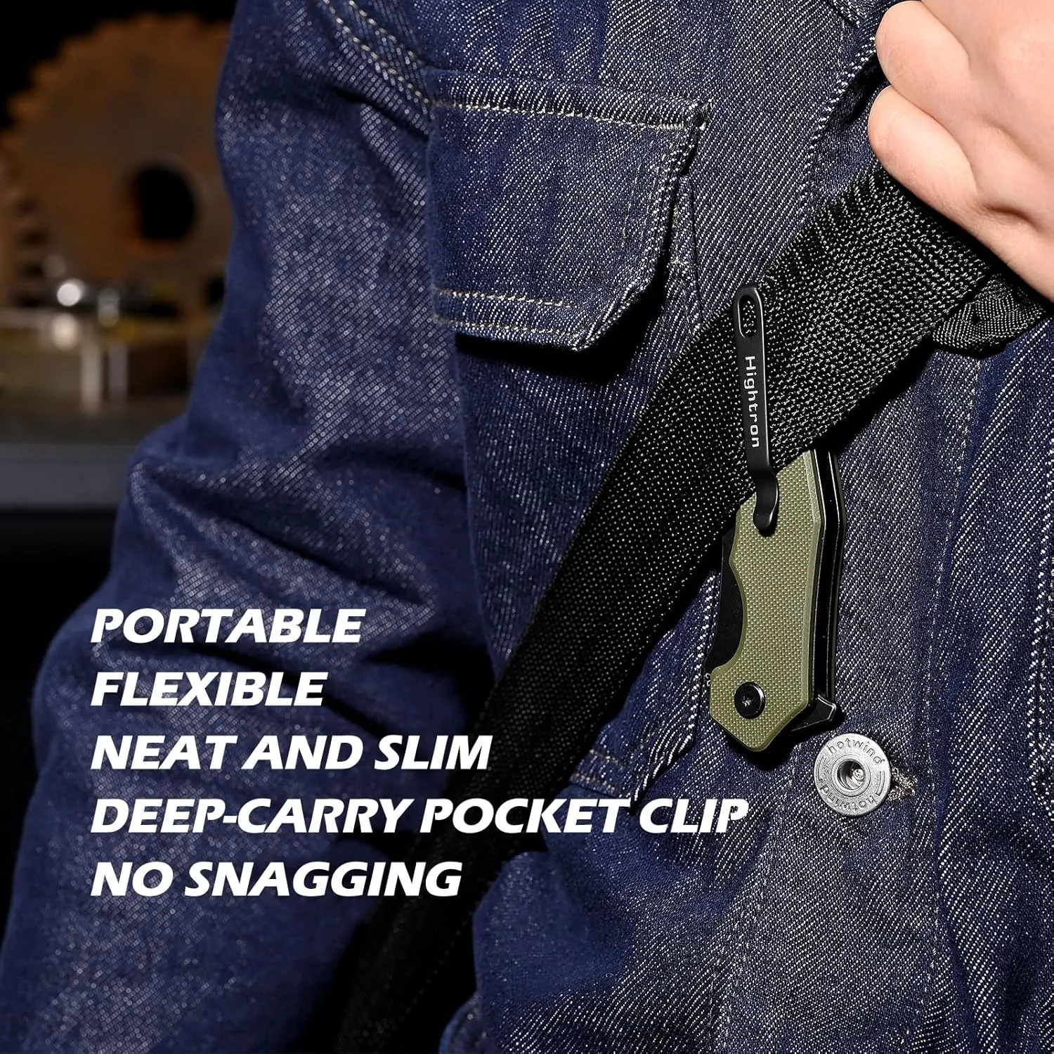 HIGHTRON MINI VENTURA Folding Pocket Knife, Flipper Pocket Knife for EDC 2.85" Stonewashed D2 Blade plus G10 Handle,Deep-Carry Pocket Clip Folding Knife for Utility Hiking Camping Fishing Gift,Green-B