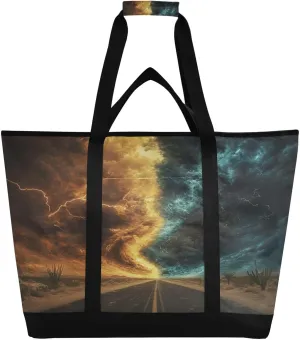 Highway Storms Reusable Insulated Lunchbox Cooler Bag, Leakproof Kitchen Grocery Bag Collapsible Portable Cooler Tote Bag for Picnic, Camping, Office, Travel