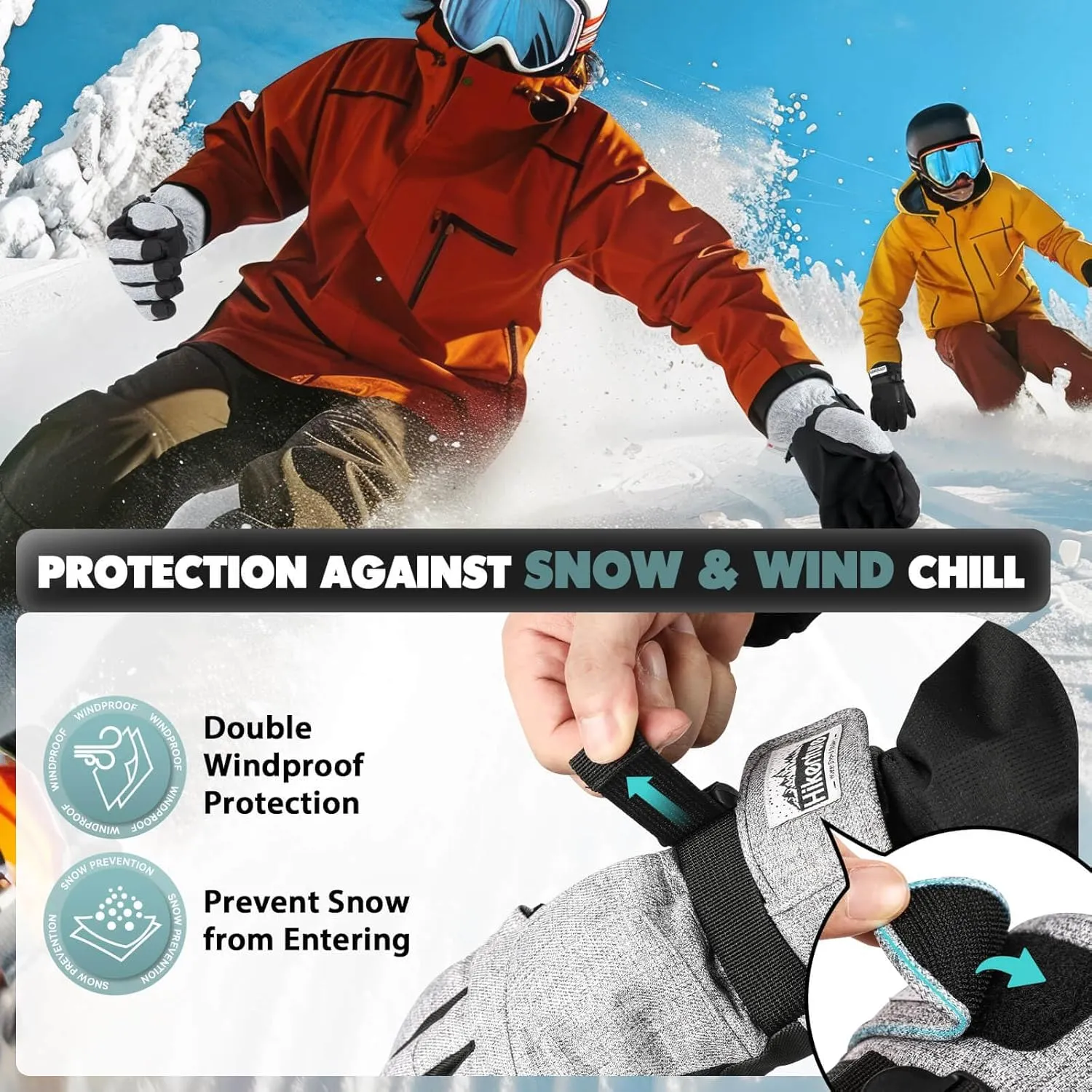 Hikenture Snow Gloves for Men&Women, 3M Thinsulate Waterproof Skiing Gloves with Pocket and Touchscreen Functionality