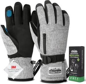 Hikenture Snow Gloves for Men&Women, 3M Thinsulate Waterproof Skiing Gloves with Pocket and Touchscreen Functionality