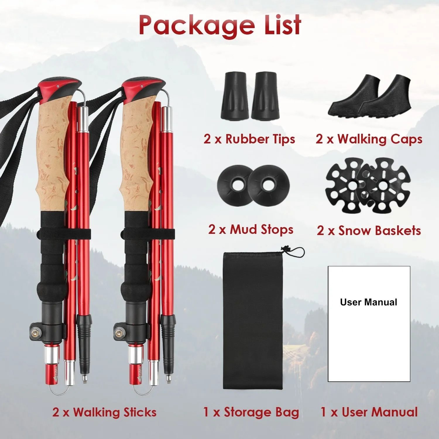 Hiking Collapsible High-quality Low-priced Poles 2-Pack