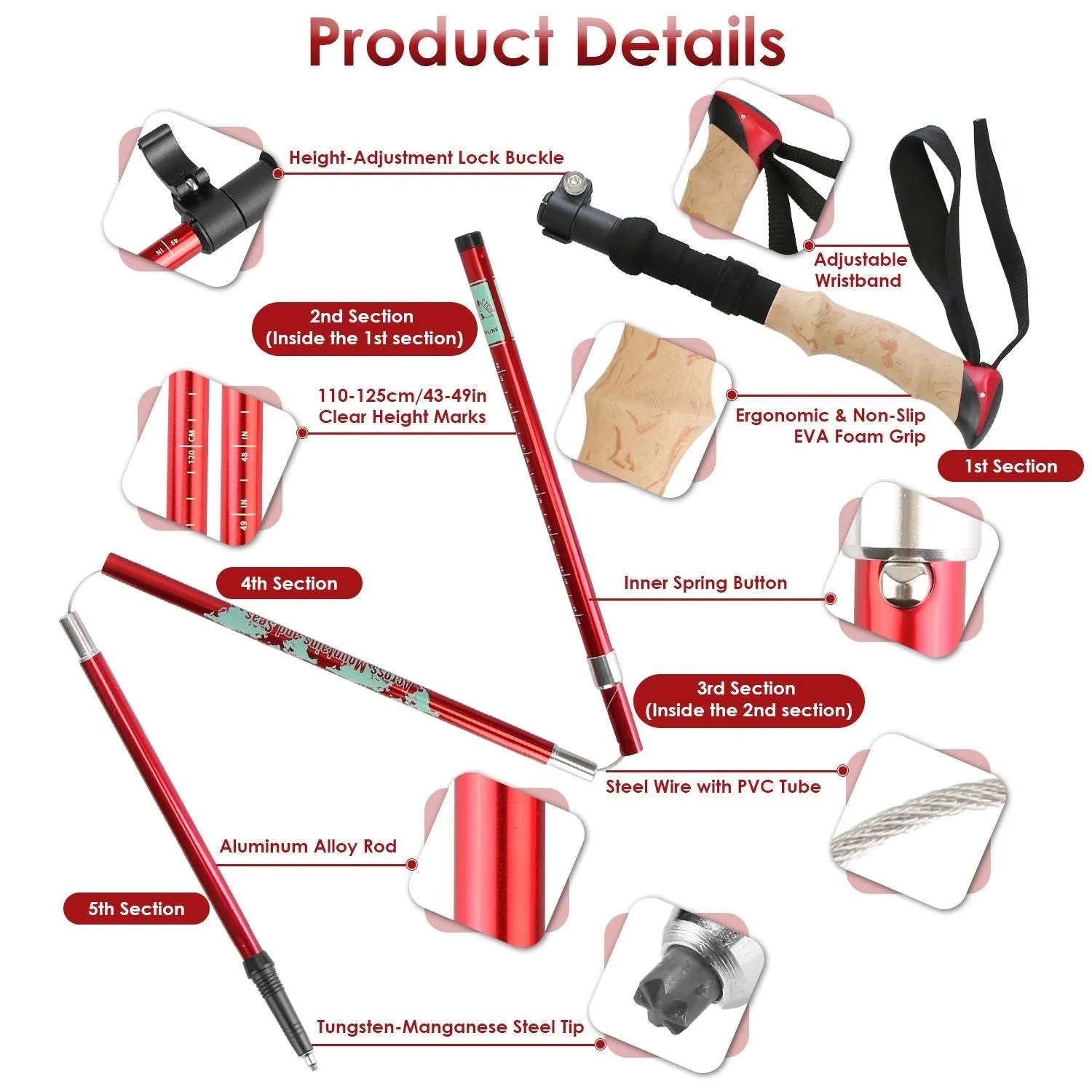 Hiking Collapsible High-quality Low-priced Poles 2-Pack