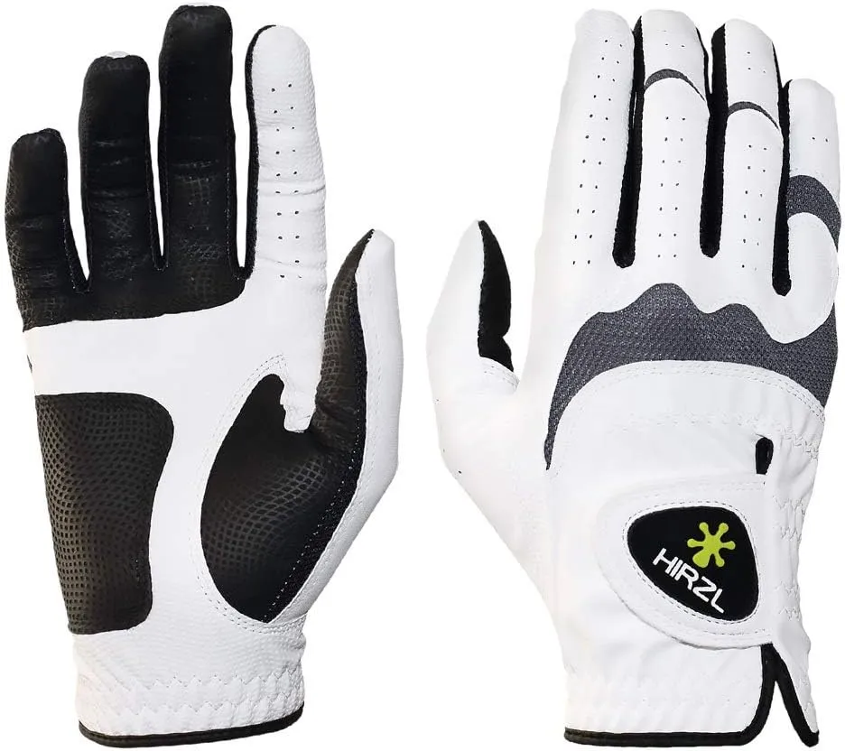 HIRZL Trust Hybrid Golf Glove– All Weather Mens Golf Glove (White/Black) | Nylon, Kangaroo Leather, Polyester | Ultimate Grip (Wet or Dry), Ergonomic Fit, Breathable, Sweat Free, Water Repellent