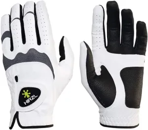 HIRZL Trust Hybrid Golf Glove– All Weather Mens Golf Glove (White/Black) | Nylon, Kangaroo Leather, Polyester | Ultimate Grip (Wet or Dry), Ergonomic Fit, Breathable, Sweat Free, Water Repellent