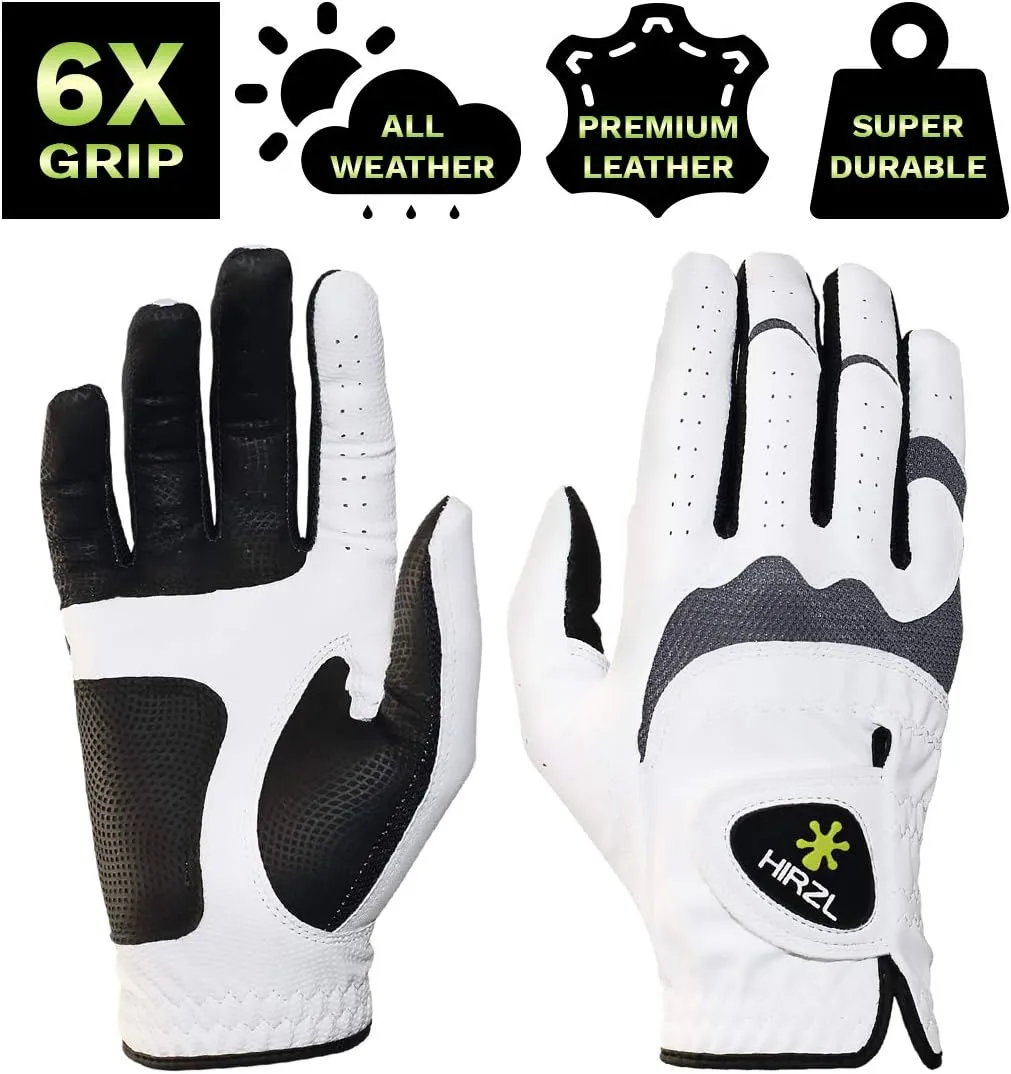 HIRZL Trust Hybrid Golf Glove– All Weather Mens Golf Glove (White/Black) | Nylon, Kangaroo Leather, Polyester | Ultimate Grip (Wet or Dry), Ergonomic Fit, Breathable, Sweat Free, Water Repellent