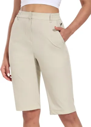 Hiverlay Women's Golf Bermuda Shorts 13" Knee Length Quick Dry Long Hiking Camping Shorts for Summer with 5 Pockets