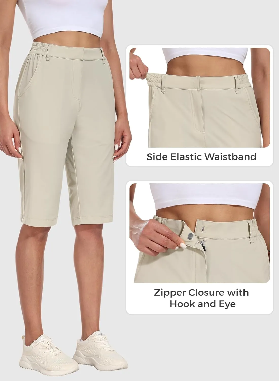 Hiverlay Women's Golf Bermuda Shorts 13" Knee Length Quick Dry Long Hiking Camping Shorts for Summer with 5 Pockets