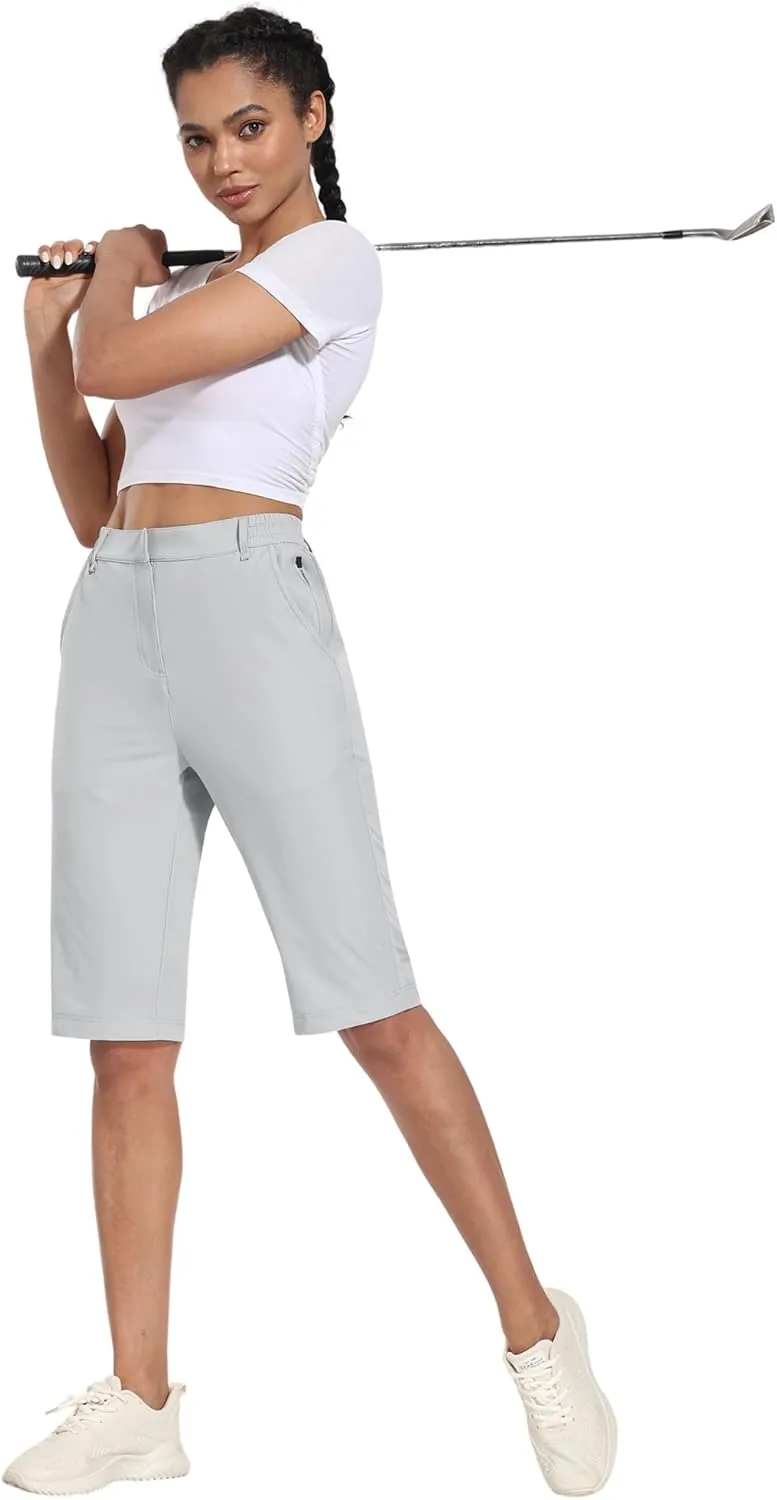 Hiverlay Women's Golf Bermuda Shorts 13" Knee Length Quick Dry Long Hiking Camping Shorts for Summer with 5 Pockets
