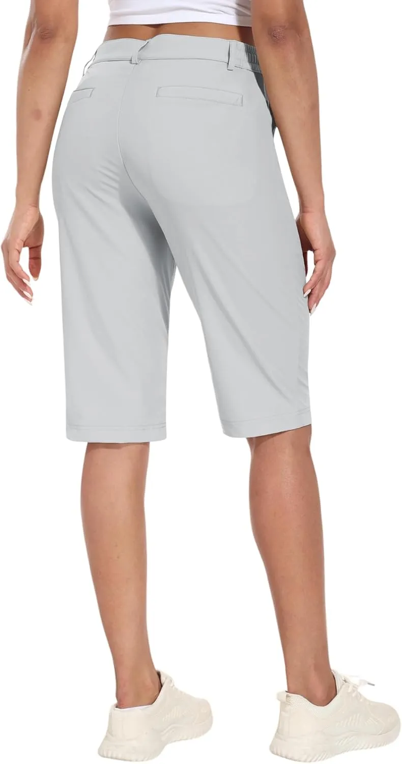 Hiverlay Women's Golf Bermuda Shorts 13" Knee Length Quick Dry Long Hiking Camping Shorts for Summer with 5 Pockets