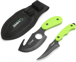 HME 2-Piece Field Skinning Gut/Cape Knife Kit - 3.5" Gut Hook Knife & 3.5" Fixed Blade Knife (420HC Steel) w/Heavy-Duty Sheath
