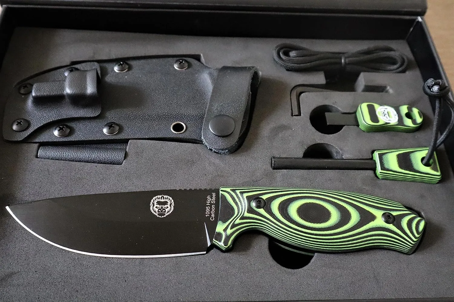 Holtzman's Gorilla Survival Bloodline Full Tang Fixed Blade Survival Knife with Kydex Sheath (Green) - Durable 1095 High Carbon Steel