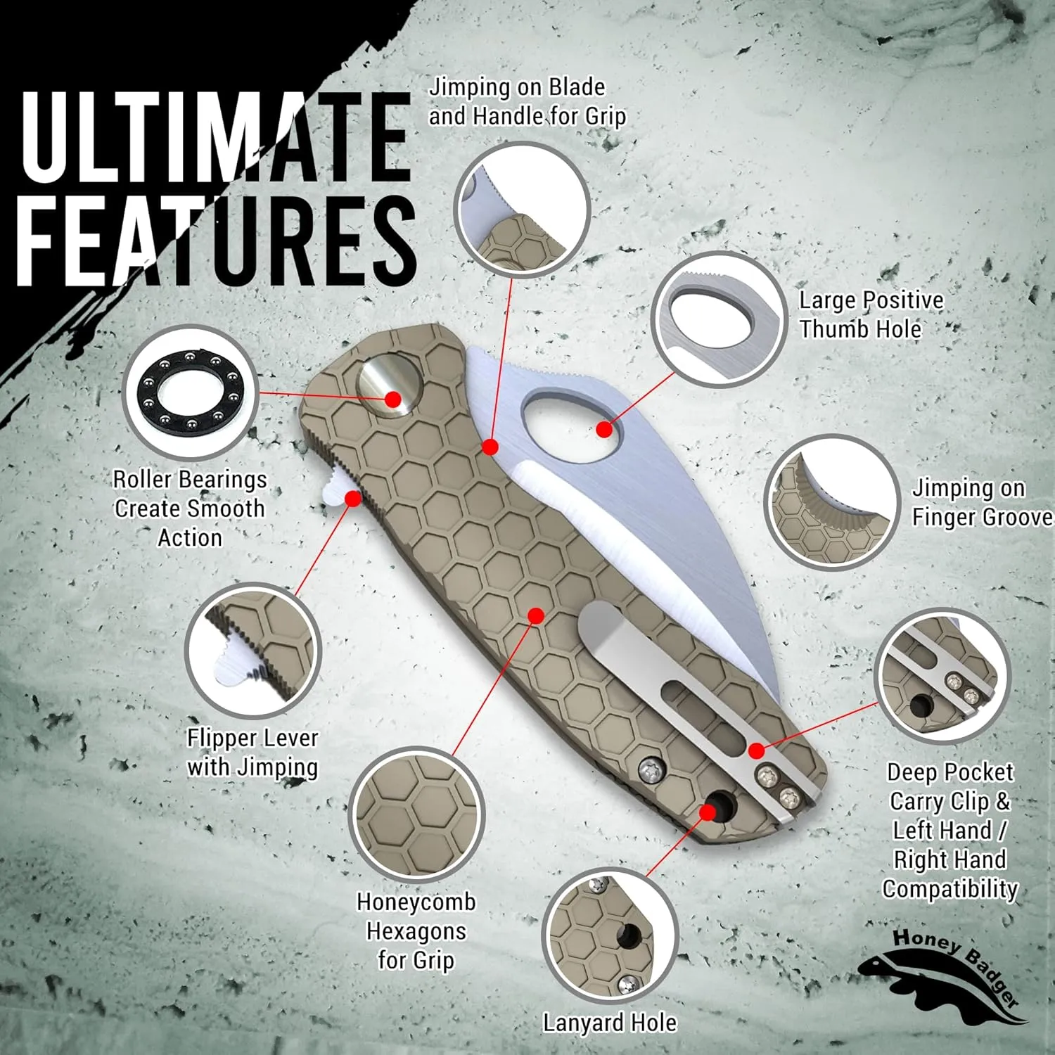 Honey Badger Serrated Edge L/R Claw Knife, Medium, Tan