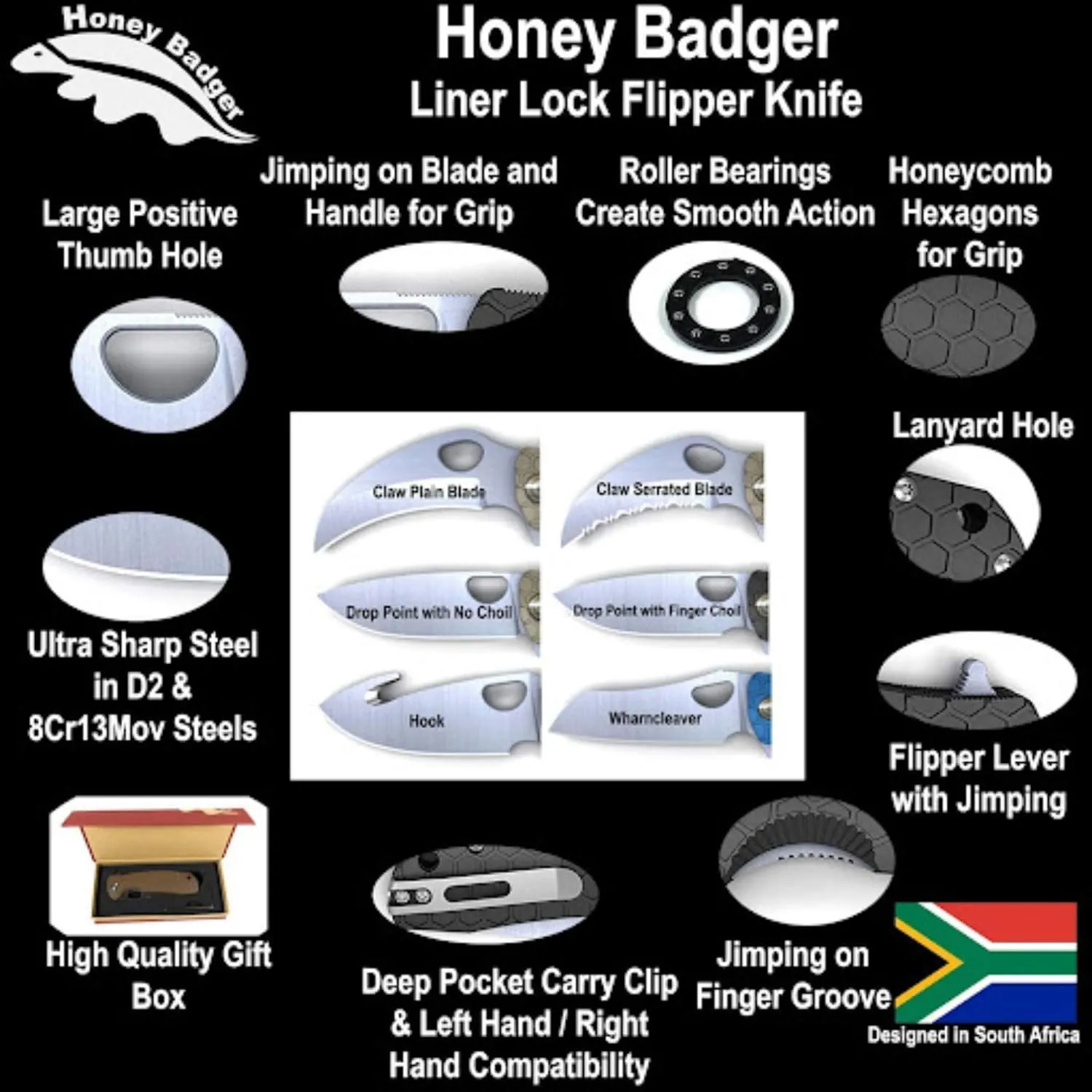 Honey Badger Serrated Edge L/R Claw Knife, Medium, Tan