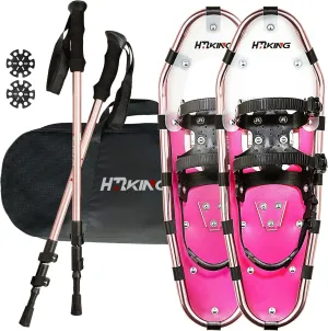 HRKING Womens Snowshoes Set,Youth snowsheos with Trekking Poles,Carrying Tote Bag red 14" /21" /25"/30"